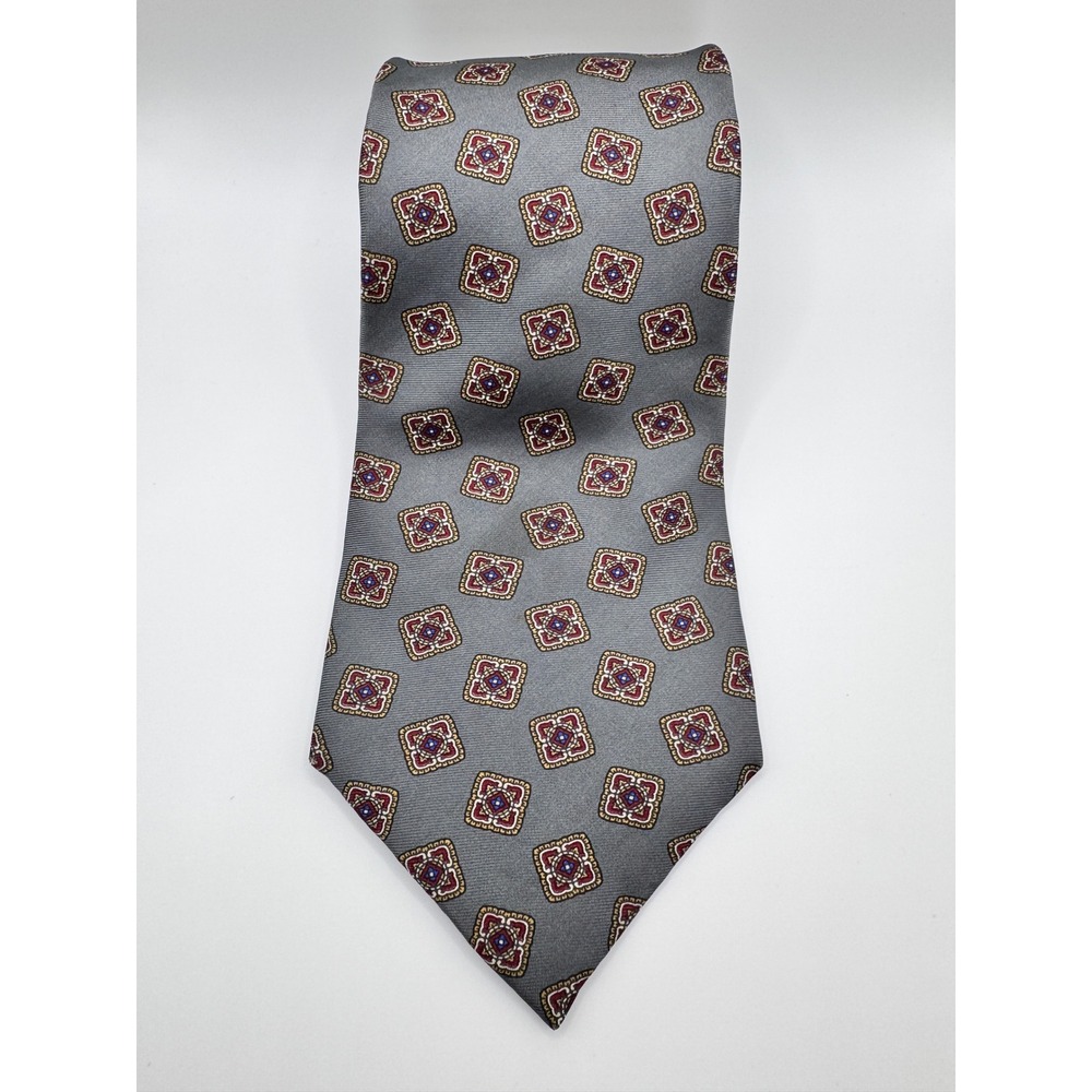 A. Foxx Ltd.‎ Italian Silk Necktie Mens Gray Red Geometric Pattern